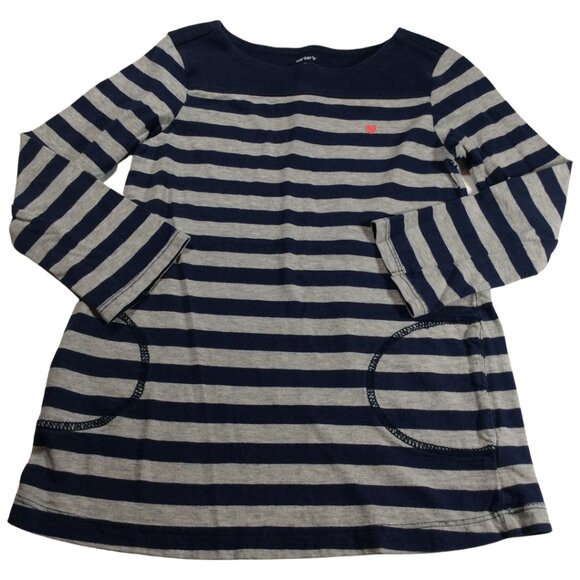 👣 5/$25 - Navy/Grey Long Sleeve Striped Tunic Tee w/ Pockets - Picture 1 of 1